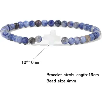 Náramek Přírodní kámen korálkový náramek s křížkem | šperky - 3 Sodalit , 23 cm