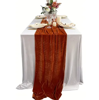 ubrus Luxusní sametový běhoun na stůl pro svatbu a dekorace | sametový běhoun, dekorace stolu - Hnědý