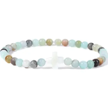 Náramek Přírodní kámen korálkový náramek s křížkem | šperky - 13 Amazonit , 23 cm