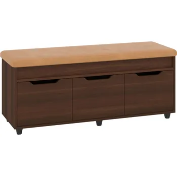 Botník Slevadoma Botník B-06 se sedákem Barva: ořech - tmavý, Materiál: koženka - bronz