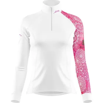 Dámské funkční triko dlouhý rukáv se zipem PINK MANDALA bílá Bamboo Thermo - Růžová / XL