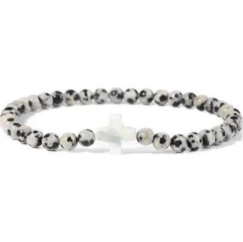Náramek Přírodní kámen korálkový náramek s křížkem | šperky - 35 Dalmace , 21 cm