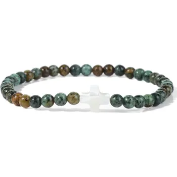 Náramek Přírodní kámen korálkový náramek s křížkem | šperky - 21 africký howlit , 17 cm