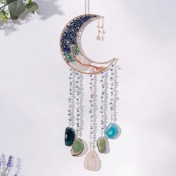 Lapač snů Lapač snů s čakrovými kameny a přírodním achátem | lapač snů, závěsná dekorace - A4