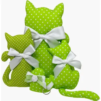 Dekorativní polštářek Kočka s levandulí + přívěsek srdce - zelená puntíky Varianta: kočka malá, Dárkové balení: ne