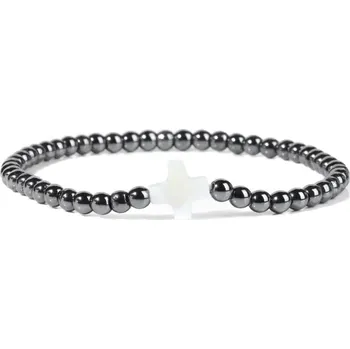 Náramek Přírodní kámen korálkový náramek s křížkem | šperky - 34 Hematit , 21 cm