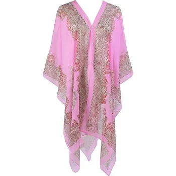 Přehoz na lůžko Lehký šifonový plážový přehoz s květy | plážová tunika, dámské pareo - Růžový
