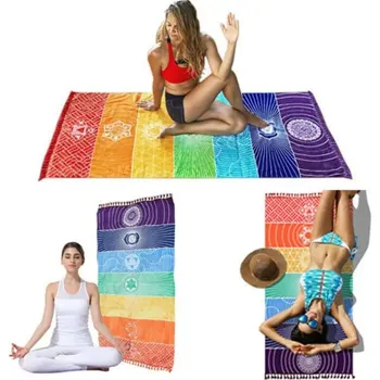 Plážová podložka Duhová mandalová deka na jógu a meditaci | boho deka, plážová podložka