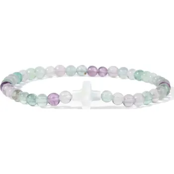 Náramek Přírodní kámen korálkový náramek s křížkem | šperky - 24 fluoritů Lucite , 23 cm