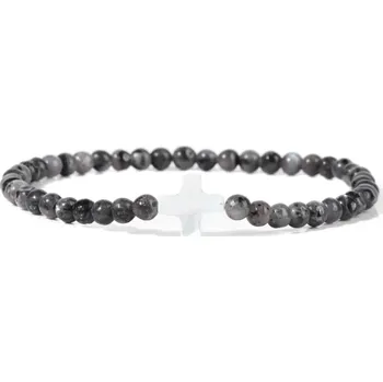 Náramek Přírodní kámen korálkový náramek s křížkem | šperky - 25 Labradourit , 17 cm