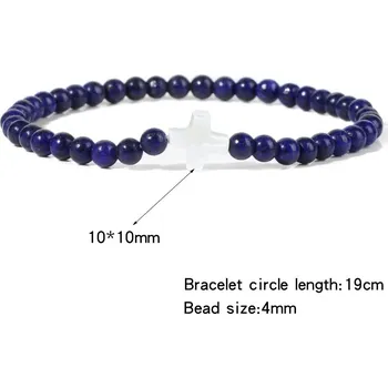 Náramek Přírodní kámen korálkový náramek s křížkem | šperky - 7 Lapis Lazuli , 19 cm