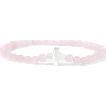 Náramek Přírodní kámen korálkový náramek s křížkem | šperky - 23 Růženín , 19 cm