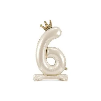 Stojący balon foliowy cyfra 6 84cm jasny krem