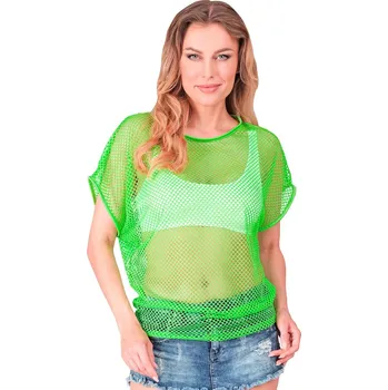 Volný čas Neonově zelené síťované tričko s krátkým rukávem Velikost: S/M