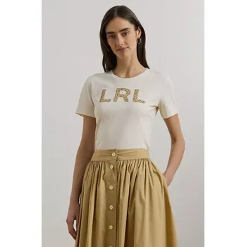 Dámské tričko Bavlněné tričko Lauren Ralph Lauren dámské, béžová barva, 200963950 01X, vel. S