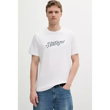 Bavlněné tričko Tommy Hilfiger pánské, bílá barva, s aplikací, MW0MW38642 00X, vel. XL