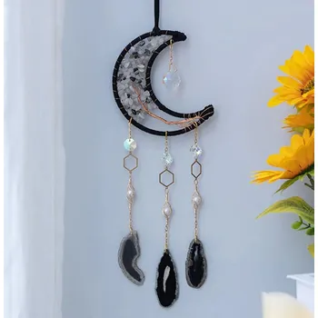 Lapač snů Lapač snů s čakrovými kameny a přírodním achátem | lapač snů, závěsná dekorace - D6