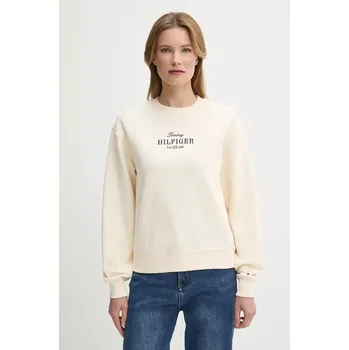Dámská mikina Bavlněná mikina Tommy Hilfiger dámská, béžová barva, s aplikací, WW0WW44631 01X, vel. XS