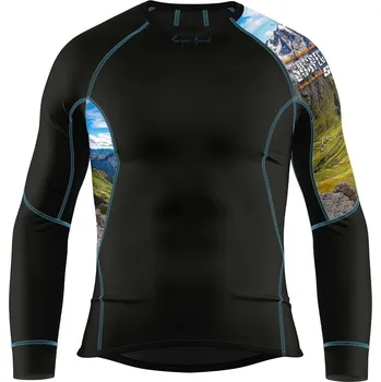 Pánské termoprádlo Pánské funkční triko dlouhý rukáv HIGHLANDER černá Bamboo Ultra - Modrá / XL