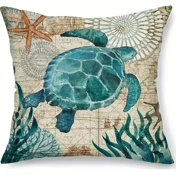 Povlak na dekorativní polštářek Povlak na polštář s mořským motivem oceán želva velryba | povlak polštář, dekorativní polštář - povlak na polštář želva , Rozměr 45 x 45 cm