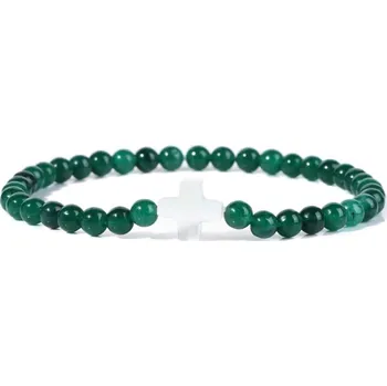 Náramek Přírodní kámen korálkový náramek s křížkem | šperky - 15 Taiwan jad , 19 cm