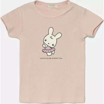 Chlapecké tričko Bavlněné dětské tričko United Colors of Benetton růžová barva, s potiskem, 3I9WA1062 3I9WA1062.W.Seasonal 34X, vel. 74