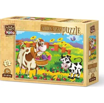 Puzzle ART PUZZLE Dřevěné puzzle Kravička s květinami 25 dílků