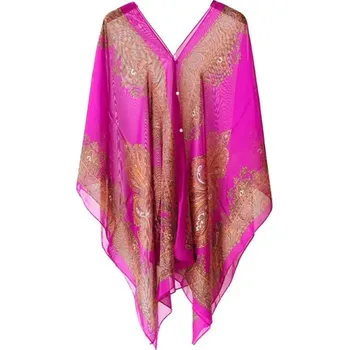 Dámská tunika Lehký šifonový plážový přehoz s květy | plážová tunika, dámské pareo - Růže červená