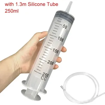 Zdravotnický materiál Velká měřicí stříkačka s hadičkou | dávkovací pomůcka, injekční nástroj - 250 ml s tubusem 1,3 m