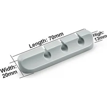 Organizér kabelů Usb samolepicí silikonový organizér na kabely | držák kabelů, organizér kabelů - 3 klipy Šedá