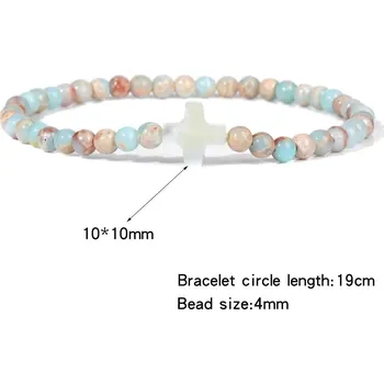 Náramek Přírodní kámen korálkový náramek s křížkem | šperky - 19 Kámen Shoushan , 17 cm