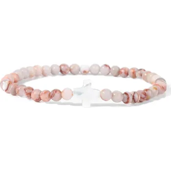 Náramek Přírodní kámen korálkový náramek s křížkem | šperky - 18 Červený Picasso , 17 cm