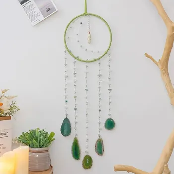 Lapač snů Lapač snů s čakrovými kameny a přírodním achátem | lapač snů, závěsná dekorace - E5