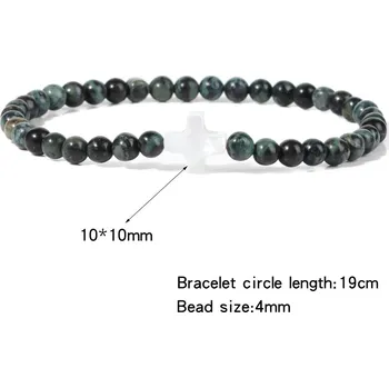 Náramek Přírodní kámen korálkový náramek s křížkem | šperky - 2 Polární , 19 cm