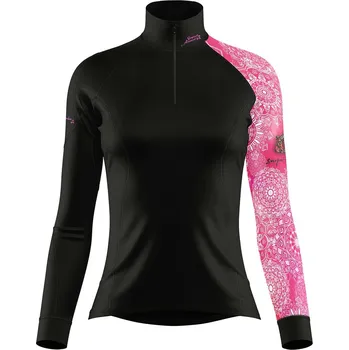 Dámské funkční triko dlouhý rukáv se zipem PINK MANDALA černá Bamboo Heavy - Růžová / M