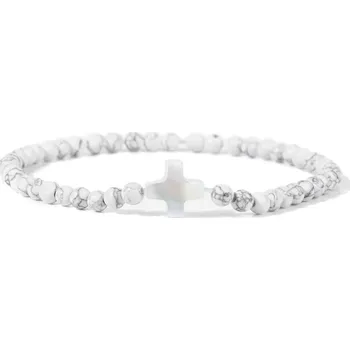 Náramek Přírodní kámen korálkový náramek s křížkem | šperky - 40 Howlit , 17 cm