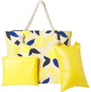 Plážová taška CRIVIT Sada plážové tašky a polštářku, 3dílná (citron)