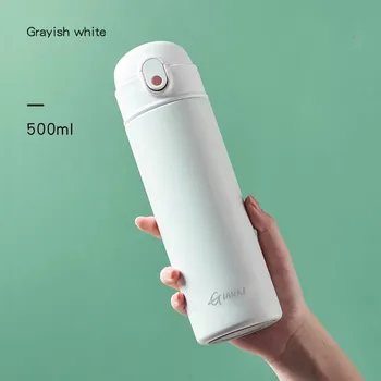 Stylová termoska na pití s brčkem | nerezová láhev - Bílá 500ml