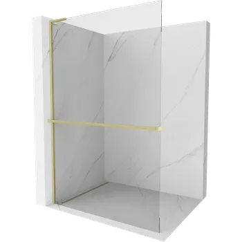 Mexen Kioto+ L sprchová stěna s poličkou Walk-in 60 x 200 cm, transparentní, zlatá kartáčovaná - 800-060-123-55-00 Sprchové stěny