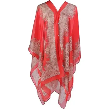 Přehoz na lůžko Lehký šifonový plážový přehoz s květy | plážová tunika, dámské pareo - Červený