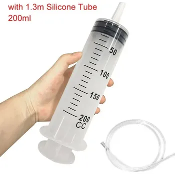 Zdravotnický materiál Velká měřicí stříkačka s hadičkou | dávkovací pomůcka, injekční nástroj - 200 ml s tubusem 1,3 m