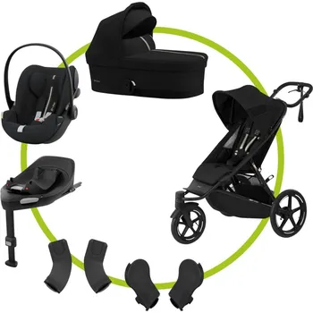 Kočárek Akční set AVI SPIN Moon Black + hluboká korbička + autosedačka Cybex CLOUD G I-SIZE PLUS + Cybex BASE G + adaptéry na korbičku + adaptéry na autosedačku