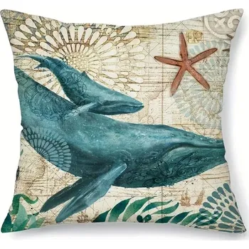 Povlak na dekorativní polštářek Povlak na polštář s mořským motivem oceán želva velryba | povlak polštář, dekorativní polštář - povlak na polštář velryba , Rozměr 45 x 45 cm