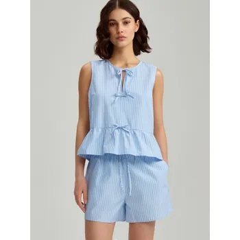 Dámská móda Halenka s&nbsp;ozdobným volánem - XS - House - proužky - 341DT-ST1