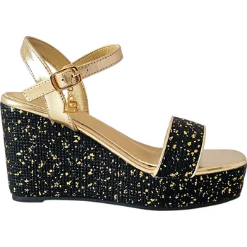 Dámské sandále Černé sandály na klínku Laura Biagiotti Metal Black Velikost: 38