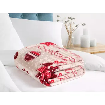 deka Vánoční deka Mikroflanel - Vánoce na béžové - 150x200