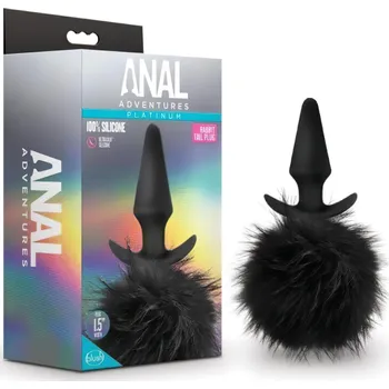 Anální kolík Platinový anální plug s králičím ocáskem (černý)