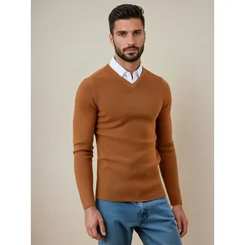 Pánský svetr Dstreet Atraktivní pánský svetr ve kamel barvě