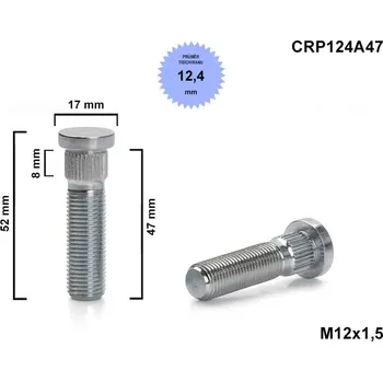Kolový svorník šteft M12x1,5x47 tisícihran průměr 12,4 mm, CRP124A47, PR14/P
