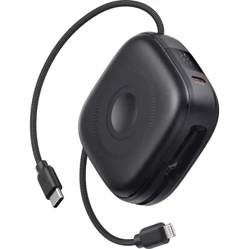 Powerbanka SWISSTEN Voltbox MagGO 10 000 mAh 20W s USB-C vestavěným kabelem – Powerbanka s MagSafe, bezdrátovým nabíjením + Apple Watch černá